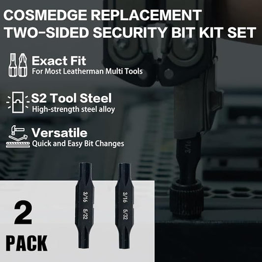 Security Bit Kit Set with Clutch Screwdrivers #3/16?쓆nd 5/32" Bit for Leatherman, Replacement Double-Ended Flat Screwdriver Bits for Leatherman Multi-Tool Accessories,S2 Steel (2Pack)