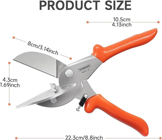 TOWOT Multi Angle Miter Shears, Angle Cutter Adjustable At 45 To 135 Degree With Safety Lock Miter Shears for Crafting, Plastic, PVC & Molding Trim, Angle Cutting Tool Including 2 Spare Blades