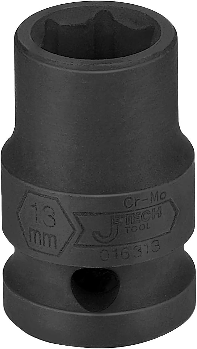 JETECH 1/2 Inch Drive 13mm Standard Impact Socket, Chrome Molybdenum Alloy Steel, 6-Point Design, Metric
