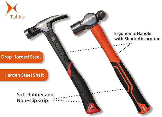 2-Piece Hammer Set, TPR Ball Peen 32 oz and Straight Claw 26 oz Hammers, Black