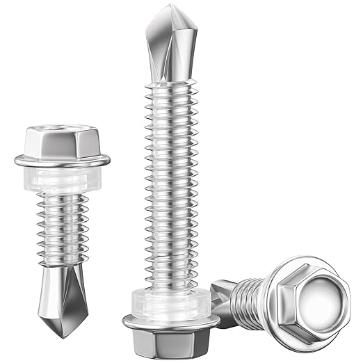 (50Pcs)#14×6" Hex Washer Head Self Drilling Screws, 410 Stainless Steel Metal SheetScrews,TEK Screws, Self Drilling Screws, Self Tapping Screws,Extensions Extra Long Screws