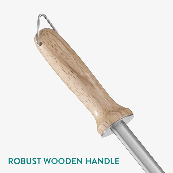 Navaris Diamond Sharpening Steel, 12 inch(31cm) Knife Sharpener with Ergonomic Wooden Handle, Honing Steel, Honing Rod for Knife Sharpening with Hanging Hook