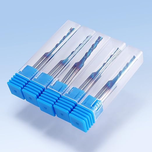 HQMaster Spiral Router Bit Downcut 1/4 Inch Shank Solid Carbide CNC Router Bit with Nano Blue Coating CNC Bits End Mill for Woodwork Mortise Slot Trim, 5 Pack