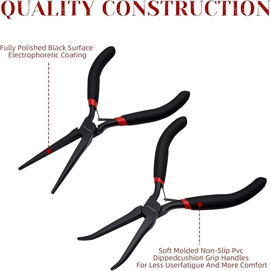 WISEUP 6" Mini Needle Nose Pliers Set竊?-Piece Small Long Reach Bent Needle Nose Pliers for Jewelry DIY Craft竊똓epair & Wire Wrapping
