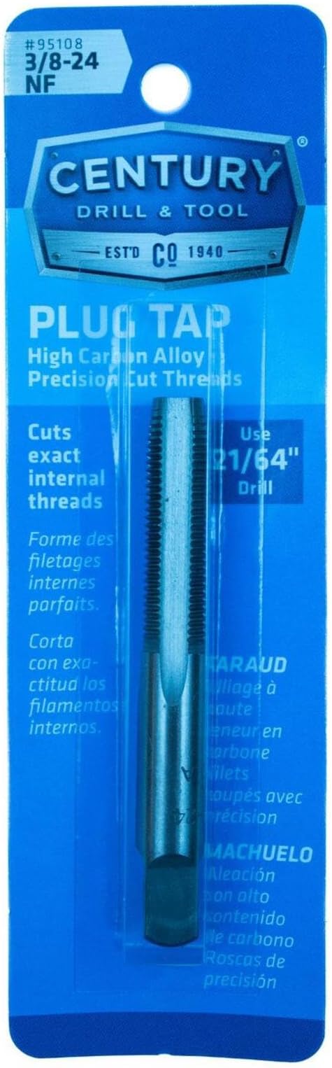 Century Drill & Tool 95108 Carbon Steel Tap, 3/8-24NF