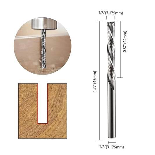 Downcut Spiral Router Bits 1/8 inch Shank, 1/8 inch Cutting Diameter ,3/4 inch Cutting Length,Solid Carbide CNC Router Bits End Mill for Wood Cut, Carving