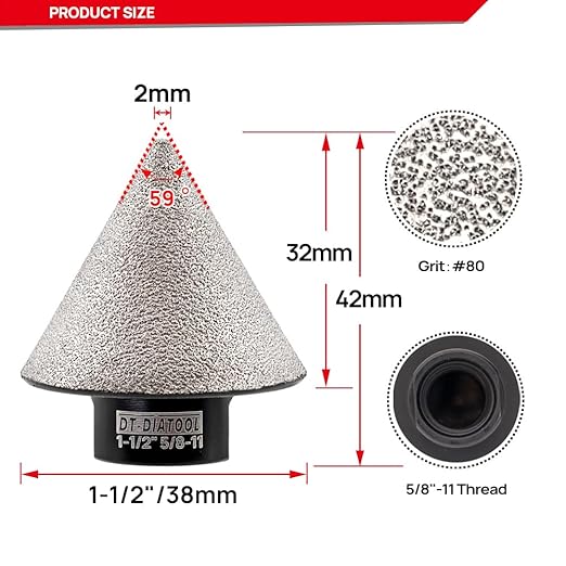 DT-DIATOOL Diamond Beveling Chamfer Bit 1-1/2 Inch, 2-Pack for Tile Porcelain Ceramic Granite Marble Existing Holes Enlarging Polishing Shaping Trimming Repairing