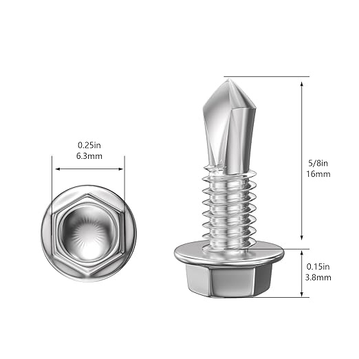 (350Pcs) #8×5/8" Hex Washer Head Self Drilling Screws, 410 Stainless Steel Metal SheetScrews,TEK Screws, Sheet Metal Self Tapping Screws