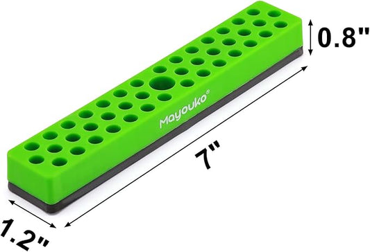 Mayouko 1/4" Magnetic Hex Bit Holder Rack Organizer, 43 Holes, 1/4-Inch Drill Bit Holder, Green, 2 Racks, Magnetic Bit Holder with Magnet Base for Screwdriver Bits