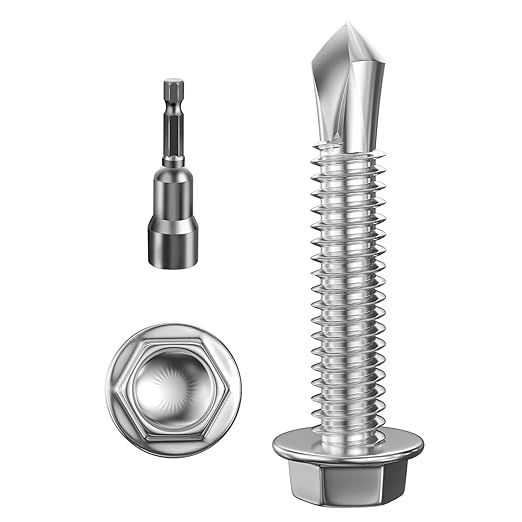 (250Pcs)#10×1" Hex Washer Head Self Drilling Screws, 410 Stainless Steel Metal SheetScrews,TEK Screws, Sheet Metal Self Tapping Screws