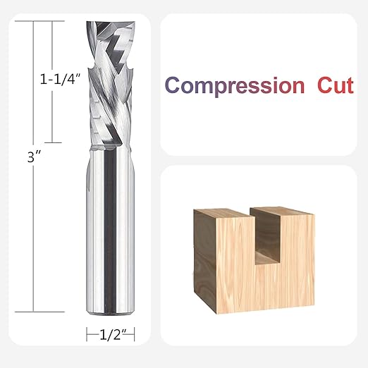 SpeTool 2PCS Spiral Compression Router Bit 1/2 Inch Shank 1/2 Inch Cutting Diameter, Solid Carbide Up Down CNC End Mill for Wood Carving Engraver Milling Cutters