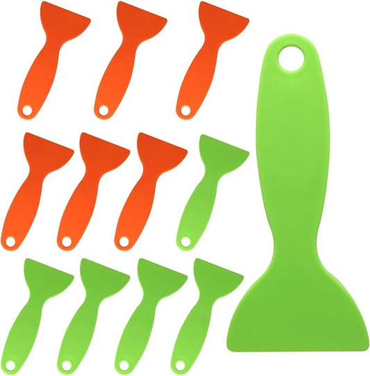 12 Pcs Plastic Putty Knife Scraper Set, 2 Inch Flexible Spackle Knife for Drywall Finishing, Plaster Scraping, Patching and Painting, Decals and Wallpaper Removal