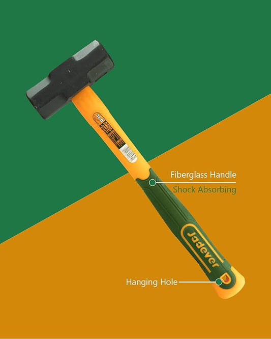 3-LB Sledge Hammer, Shock Absorbing Handle, Drop Forged & Heat Treated, Fit for Demolition/Stake Driving/Construction