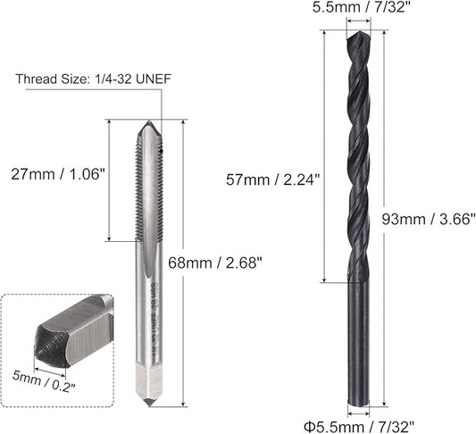 uxcell Tap and Drill Bit Set, 1/4-32 UNEF Thread Tap & 7/32" Black Oxide Twist Drill Bit, Straight Flute Tap Tapping Threading Repair Tool Kit