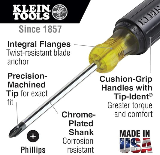 Klein Tools 85484 Screwdriver Set, Made in USA, Mini Slotted and Phillips Screwdrivers with Tip-Ident and Premium Chrome Plated Shafts, 4-Piece