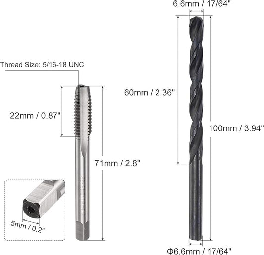 uxcell Tap and Drill Bit Set, 5/16-18 UNC Thread Tap & 17/64" Black Oxide Twist Drill Bit, Straight Flute Tap Tapping Threading Repair Tool Kit