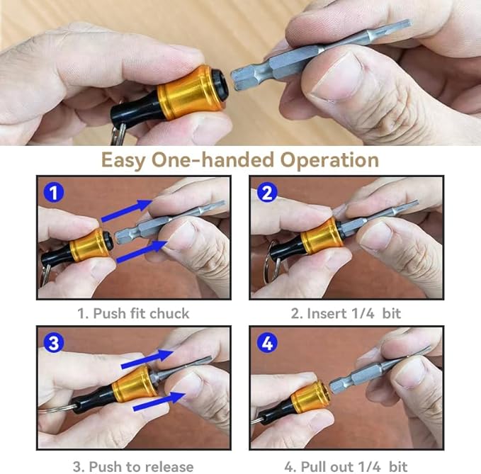 6 Pack 1/4inch Hex Shank Bit Holders with Quick Release Keychain - Aluminum Alloy Drill Bit Carrier for Screwdriver/Nut Driver, Color Coded Tool Organizer