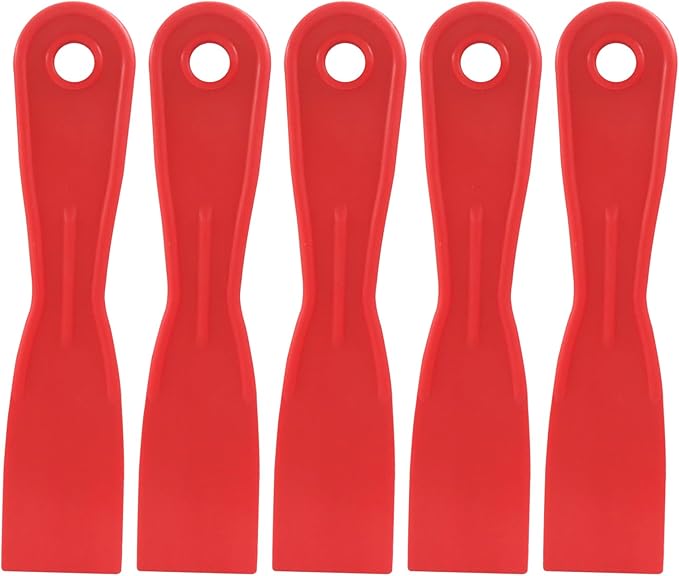 1.5 Inch Plastic Putty Knife Scraper, 5Pcs Flexible Spackle Knife for Spackling, Air Bubble Remover, Sticker Installation, Used for Repairing Walls, Pasting Plaster, Scraping Putty (Red)