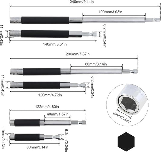 ChgImposs 6PCS/Set Scalable Magnetic Screw Drive Guide Drill Bit Tip Holder Screwdriver Bit Holder Extension Bar Adapter, Drill Bit Guide Rod Adapter