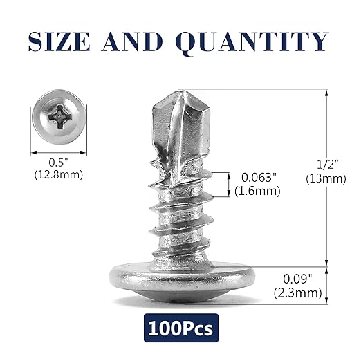 #10 x 1/2" Sheet Metal Screws 100PCS 410 Stainless Steel Truss Head Fast Self Tapping Screws by SG TZH