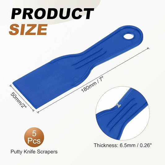 HARFINGTON 5pcs Putty Knife Scraper 2" Width Flexible Plastic Putty Knife Paint Scraper Tool for Taping Drywall Spreading Painting Wall Scratching Blue