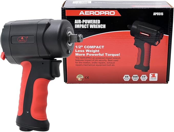 AEROPRO TOOLS 1/2-Inch composite Mini Air Impact Wrench(AP9515),compact design with 810FT-LBS strong torque