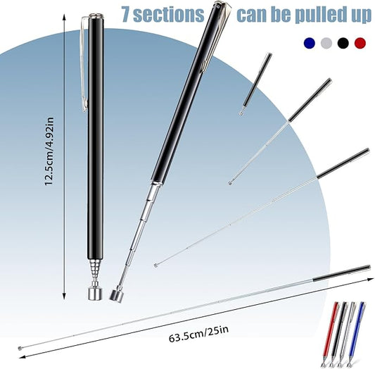 Patelai 4 Pieces Telescoping Magnetic Pick up Tool Grabbers Reacher Tools with Pocket Clip 25 Inch Telescopic Retrieving Magnet Gift for Man, Father, Mechanic, Handyman, Husband (Multicolor)