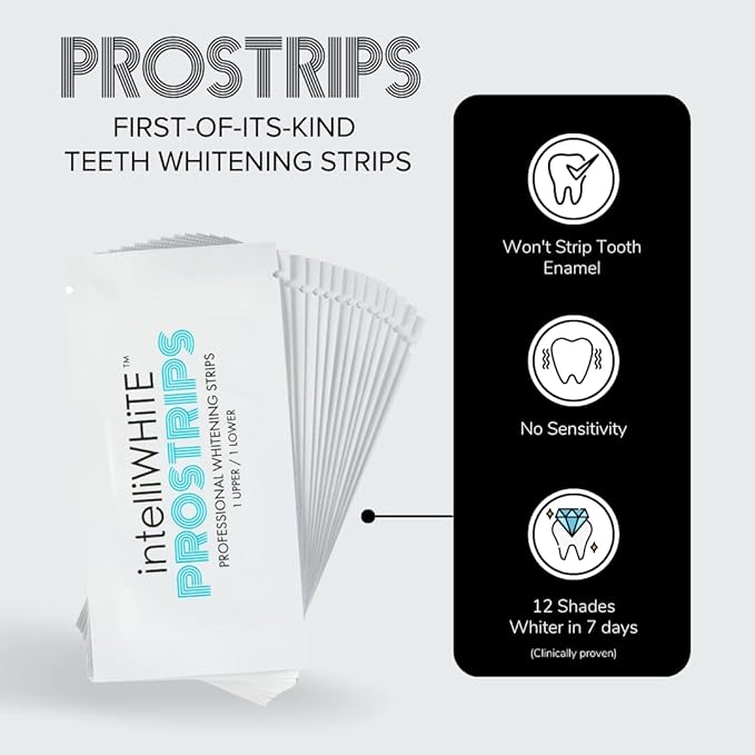 Prostrips - 12 Shades Whiter Teeth - 28 Enamel Safe REMINERALIZING Gentle Strips ??97% no Sensitivity