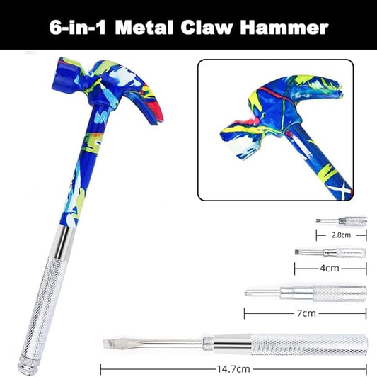 6 in 1 Metal Hammer & Screwdriver, Multitool Camping Hammer Set with Slotted/Flat Head Phillips Screwdriver Hammers Hand Tools Multitool Hammer Best Gift for Sweetheart (Blue)