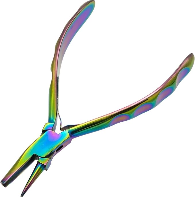 The Beadsmith Chroma Series Round Concave Pliers, 5.5" (140mm) w/Hardened Stainless-steel Head, Rainbow Titanium Coating, Contoured Comfort Grip Handle and Double-leaf Spring, Tool for Jewelry Making
