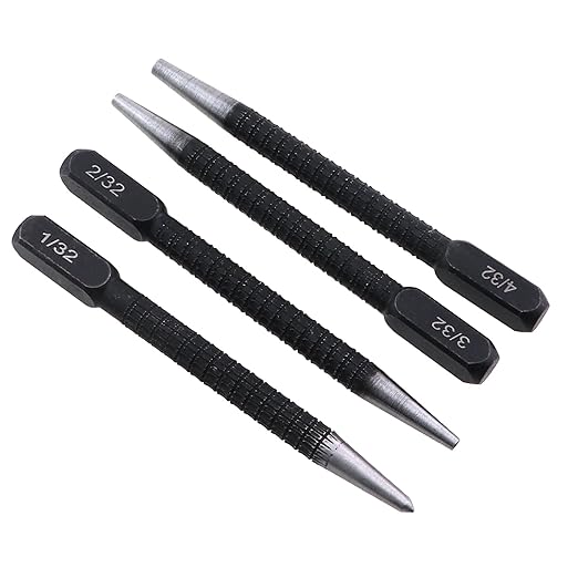 1 Set 4PCS High Carbon Steel Anti Slip Automatic Centre Punch Set Centre Punch Metal Wood Marking Tool 1/32 2/32 3/32 4/32inch for Steel Aluminium Copper Drilling Drill Positioning Black