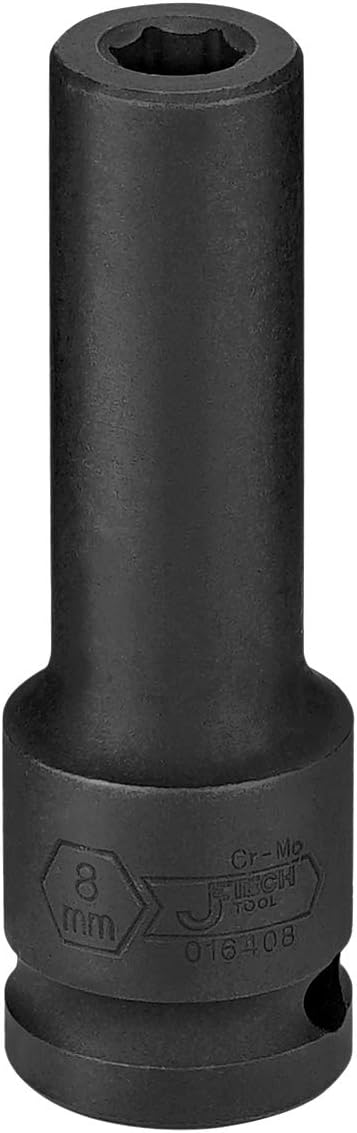 Jetech 1/2-Inch Drive 8mm Deep Impact Socket with 6-Point Design, Heat-Treated Chrome Molybdenum Alloy Steel, Metric