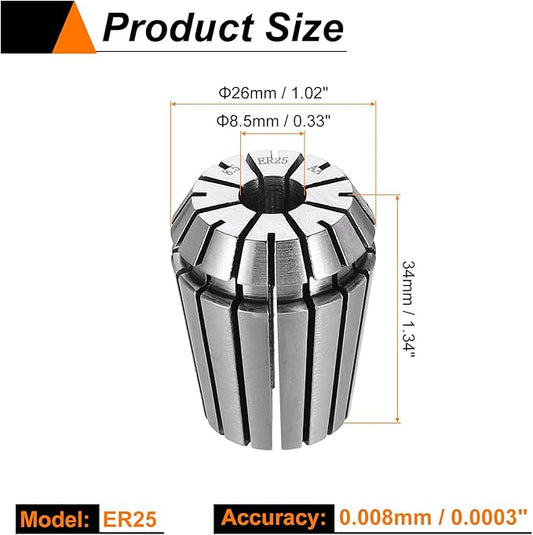 HARFINGTON Spring Collet Chuck ER25 8.5mm 65Mn Spring Steel Precision Router Collets for CNC Engraving Milling Lathe Tool