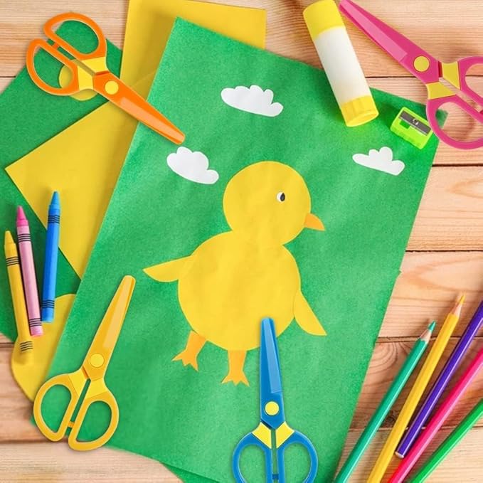 LOVESTOWN Kids Scissors, 5PCS Blunt Tip Toddlers Training Safety Scissor, Anti-Pinch Design, Hand-Eye Coordination Development, Playdough Tools Paper Cutting Activity, DIY Craft Supplies