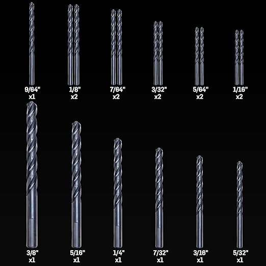 3-Flute Cobalt Drill Bit Set, M35 Metal Drill Bits for Metal and Steel, Oxynitride Coated, 3-Flats Shank, 135 Degree Split Point, for Hardened Steel, Stainless Steel, 17-Piece, 1/16"-3/8"