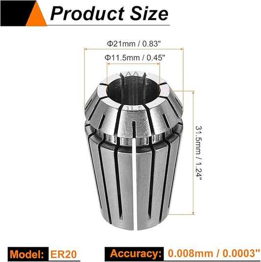 HARFINGTON Spring Collet Chuck ER20 11.5mm 65Mn Spring Steel Precision Router Collets for CNC Engraving Milling Lathe Tool