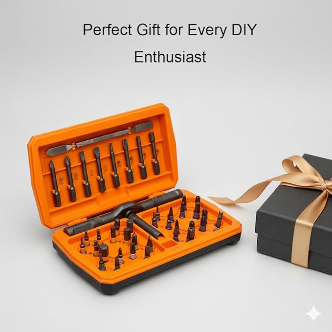 42 in 1 Magnetic Ratchet Screwdriver Set with T-Handle, Multi-Bit Ratcheting Screwdriver Tool Kit for Electronics, Furniture, Computer, Bicycle, and DIY Repair(Orange)