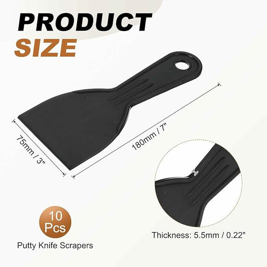 HARFINGTON 10pcs Putty Knife Scraper 3" Width Flexible Plastic Putty Knife Paint Scraper Tool for Taping Drywall Spreading Painting Wall Scratching Black