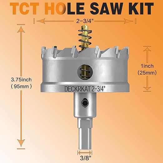 2-3/4" TCT Hole Saw for Hard Metal, Heavy Duty 70mm Tungsten Carbide Tipped Hole Cutter with Spring Loaded Pilot Drill Bit for Stainless Steel, Metal, Iron, and Plastic.