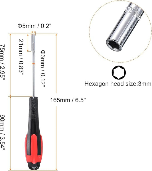 HARFINGTON Metric Nut Driver 3mm Dia 75mm Shank Non-Magnetic 6 Point Hex Socket Screwdriver with Non-Slip Handle for Tightening and Loosening Fasteners