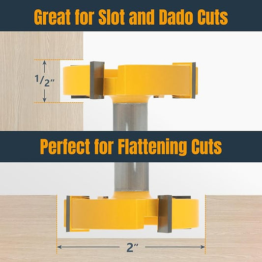 POWERTEC Slab Flattening Router Bit, 1/2 Shank, 2" Diameter, 1/2" Cutting Depth,Woodworking Surfacing Bit for CNC Machine, Wood Milling & Live Edge Wood Planing (73055)