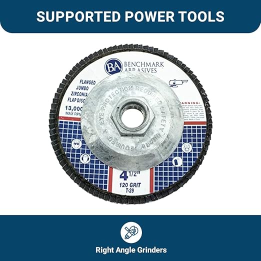 Benchmark Abrasives 4.5" x 5/8"-11 Premium High Density Jumbo Zirconia Type 29 Flap Discs 4 1/2 for Angle Grinder, Sanding Discs, Finishing - Grinding Wheels 4 1/2 Inch (10 Pack) - 120 Grit