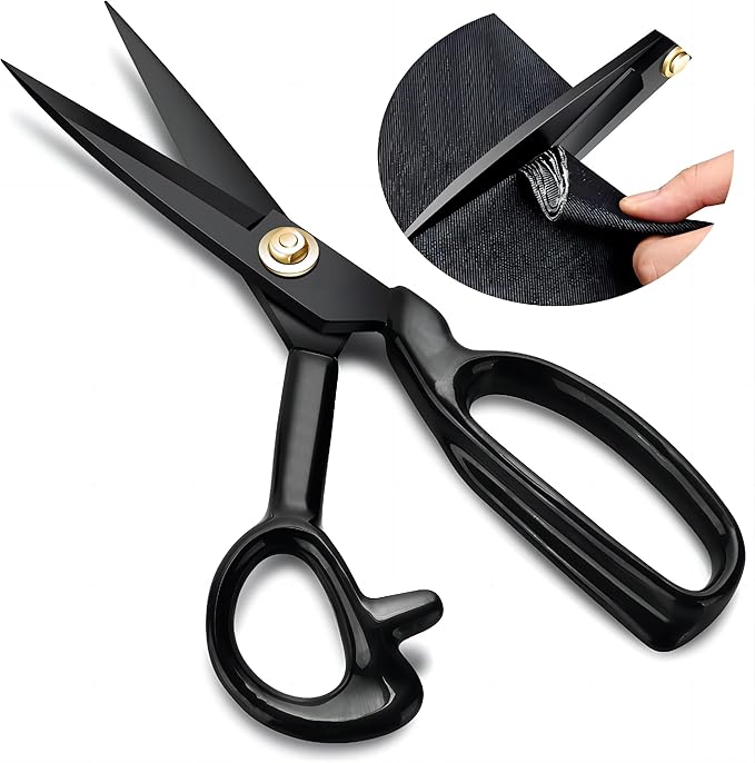 10-Inch Fabric Scissors - High Carbon Steel Sharp Tailor Scissors for Cutting Fabric, Clothes, Leather & Materials (Right-Handed, Black)