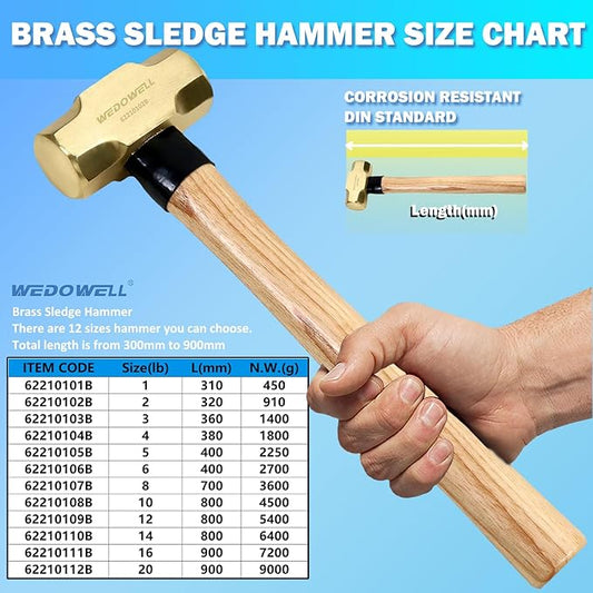 WEDOWELL 8lb Sledge Hammer with Wooden Handle,Drilling/Crack Hammer with No-Slip Cushion Grip,Length 700mm,Shock-resistant,Die-forged,DIN Standard,Ideal for Demolition,Construction,Blacksmithing