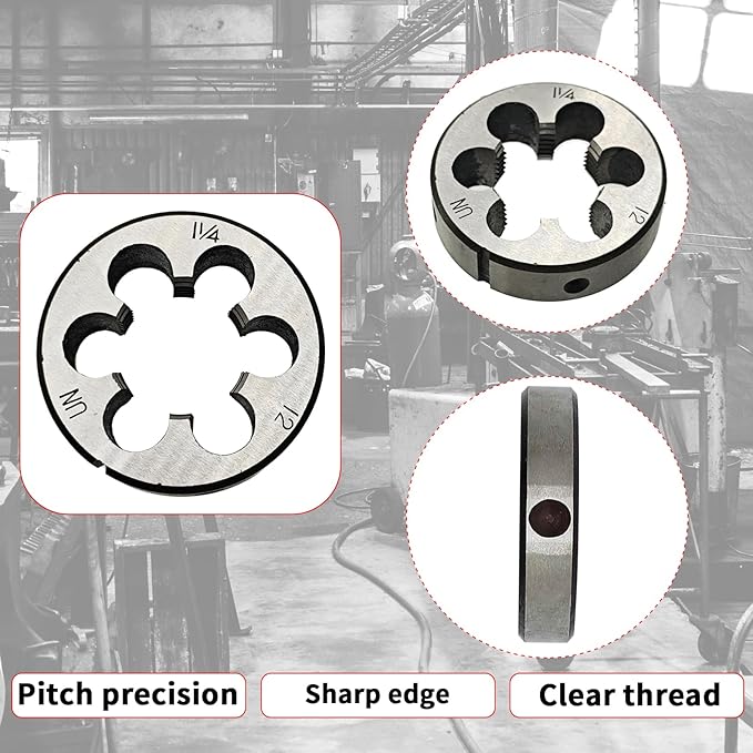 Lzcdelyxiao 1-1/4"-12 Die, 1 1/4"-12 Round Threading Die, Right Hand, UNF, Nominal Diameter 1 1/4", TPI Thread Per Inch 12 Fin Thread, Tolerance Grade 2B, High Speed