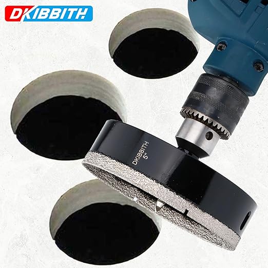 5" Diamond Hole-Saw Bits with Pilot Drill Bit 5 in Diamond Tipped Tile Hole Saws with Guiding Bit for Accurate Drilling, for Porcelain Tile Ceramic Pottery Granite Stone Glass Bottles 125mm