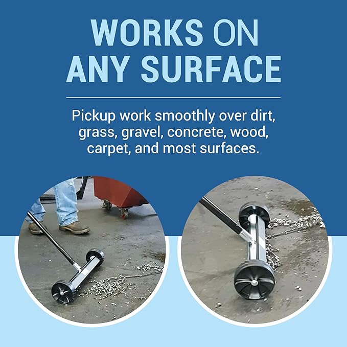 Quick-Release Rolling Magnetic Sweeper, Proudly Made-in-the-USA, 26-Inch Nail Magnet Sweeper on 4-inch Poly Wheels, for Easy Metal Debris Clean-Up. Roofing Edition. Handle sold seperately!