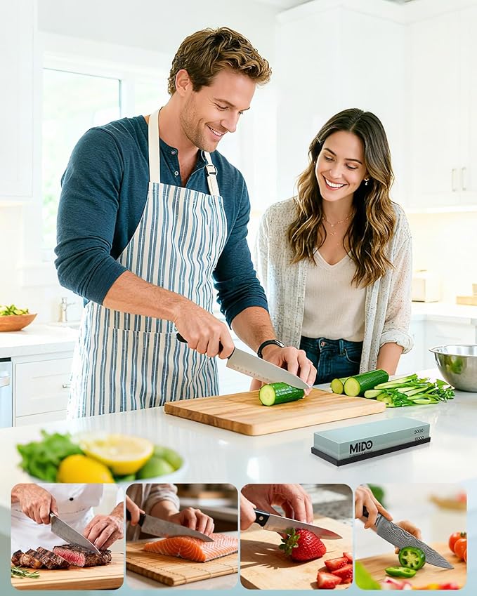 Knife Sharpening Stone 2 Side Grit 3000/8000 Whetstone knife Sharpener Stone with Non-Slip Rubber Base, Kitchen, Hunting, Pocket Knives and Blades