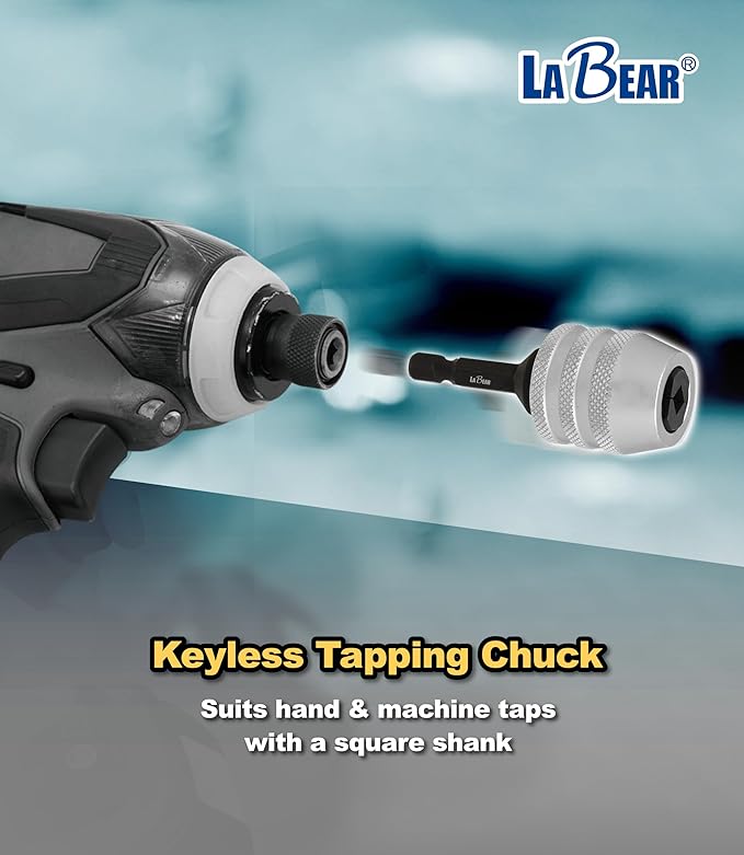 LABEAR Adjustable Tap Chuck M6?밠12, Keyless Quick Change Tap Holder, 1/4" Hex Shank Tap Adapter for Drill Driver, Cr-V Steel Heavy Duty Threading Tool for Auto Repair & Metalworking