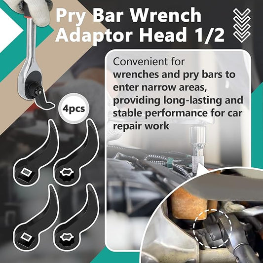 4 Pcs Pry Bar Wrench Adaptor Head - 2 Style Crowbar Adapter Head Tools Fits 1/2" Drive Ratchets, Half Shaft Removal Car Repairing Tools for Tight Spaces